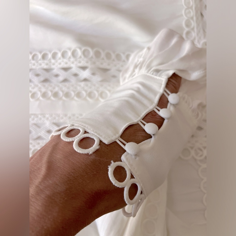 F21 Forever 21 Crochet Woven Lace Cutout Ivory White Blouse Womens L Large 8 - Picture 15 of 17